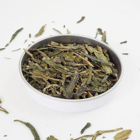 Lung Ching Dragonwell Green Tea from Teaspoon Tea Co is probably our best tasting Green tea.  It's also our best quality green tea and this can be seen here with its large pressed leaves.  If your looking for a green tea that tastes good this is it.